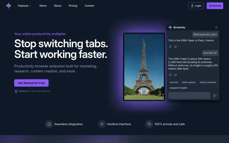 Screenshot of the Browsely homepage