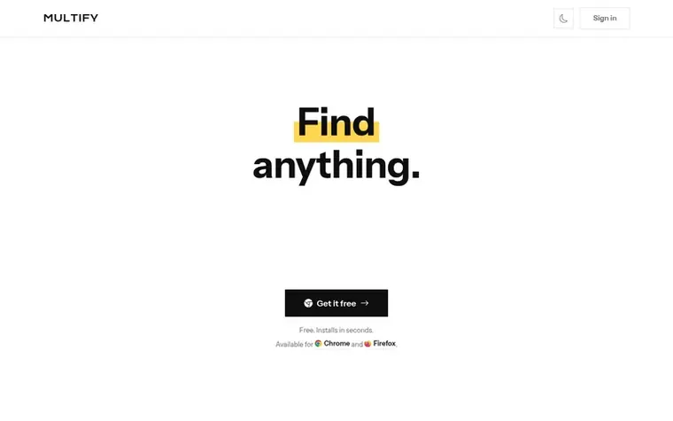 Screenshot of the Multify homepage
