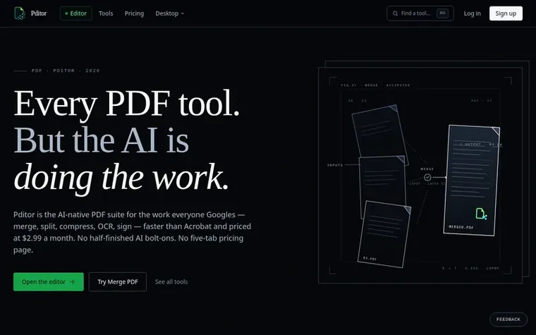 Screenshot of the Pditor homepage