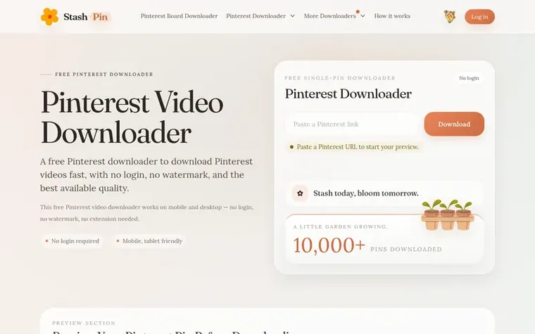 Screenshot of the Stashpin homepage