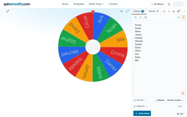 Screenshot of the SpinWheelify homepage