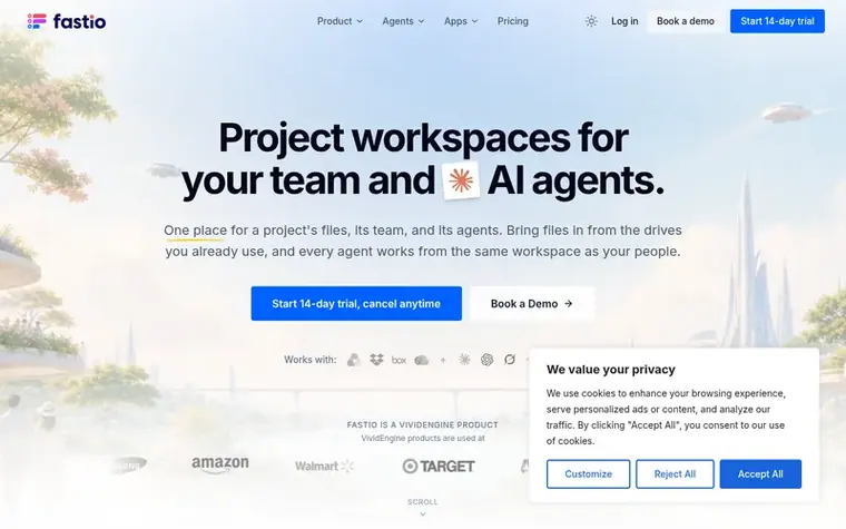 Screenshot of the Fastio homepage