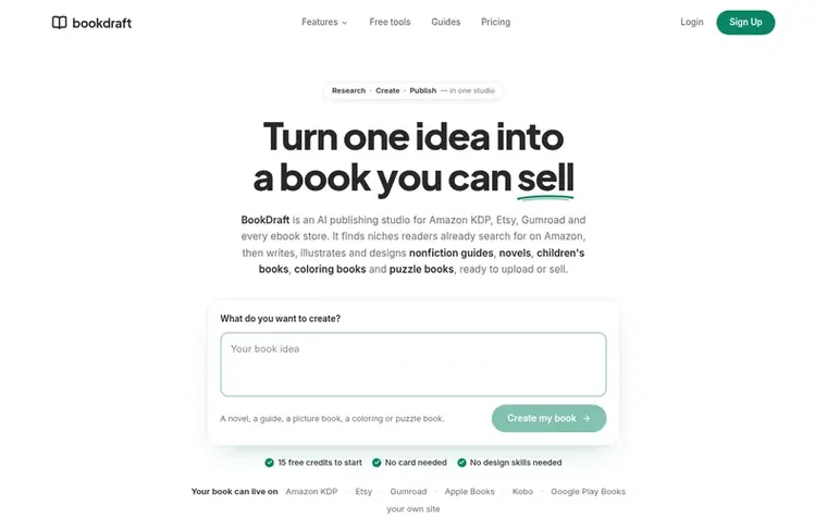 Screenshot of the BookDraft homepage