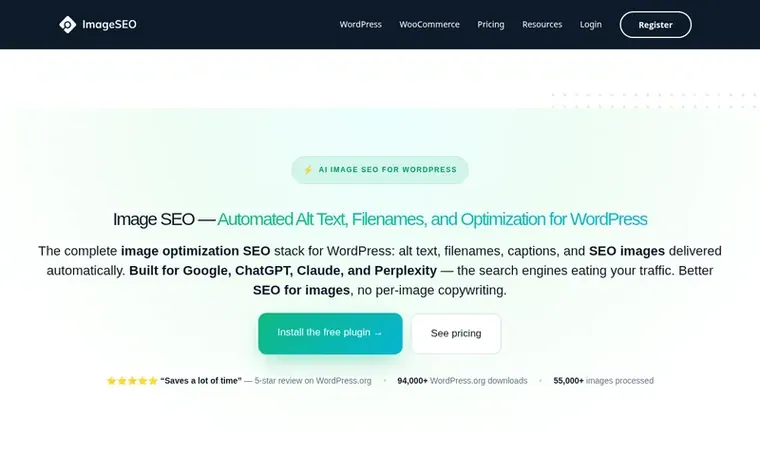 Screenshot of the ImageSEO homepage