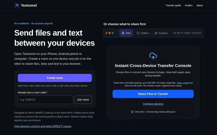 Screenshot of the Textunnel homepage