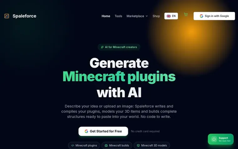 Screenshot of the Spaleforce homepage