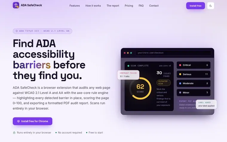 Screenshot of the ADA SafeCheck homepage