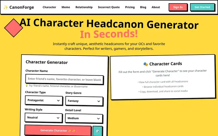 Screenshot of the CanonForge homepage