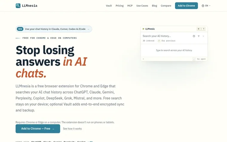 Screenshot of the LLMnesia homepage