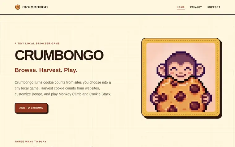 Screenshot of the Crumbongo homepage