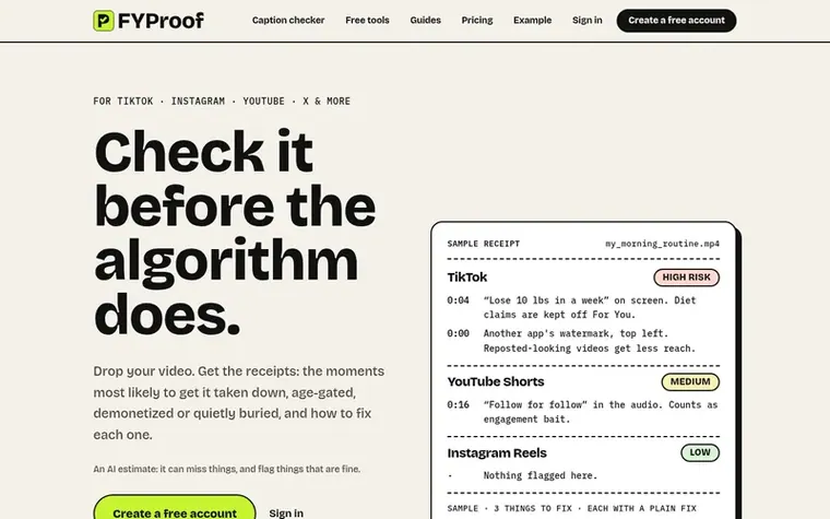 Screenshot of the FYProof homepage