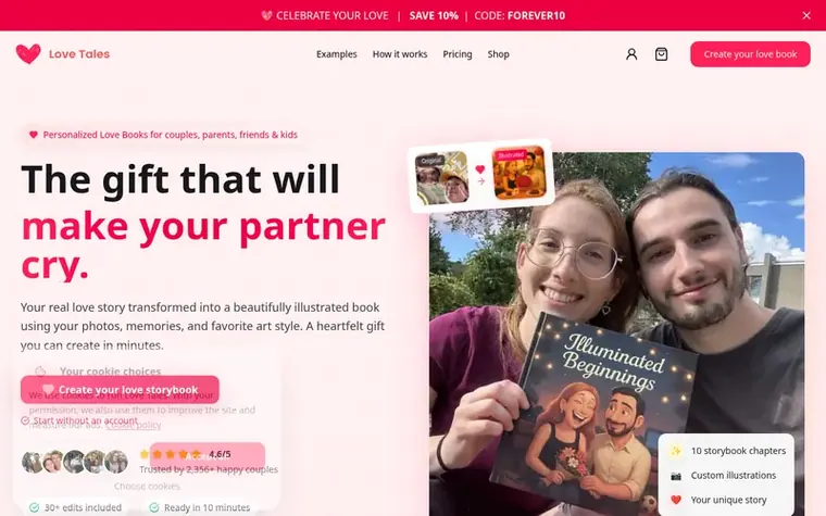 Screenshot of the Love Tales homepage