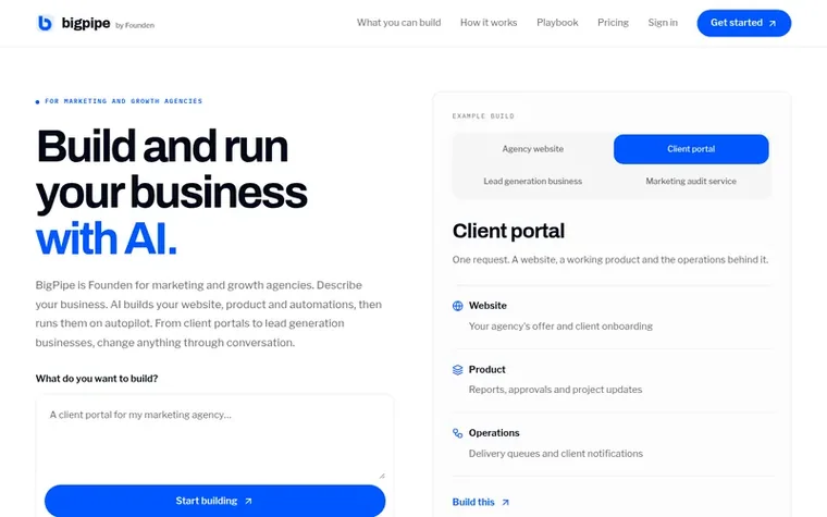 Screenshot of the BigPipe homepage
