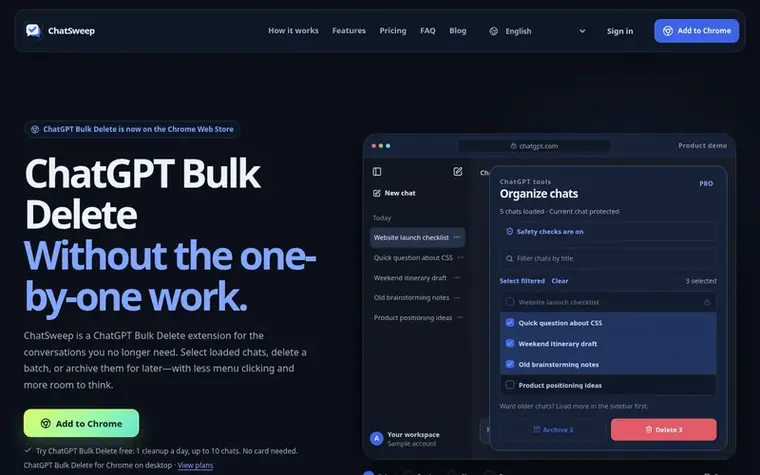 Screenshot of the ChatSweep homepage