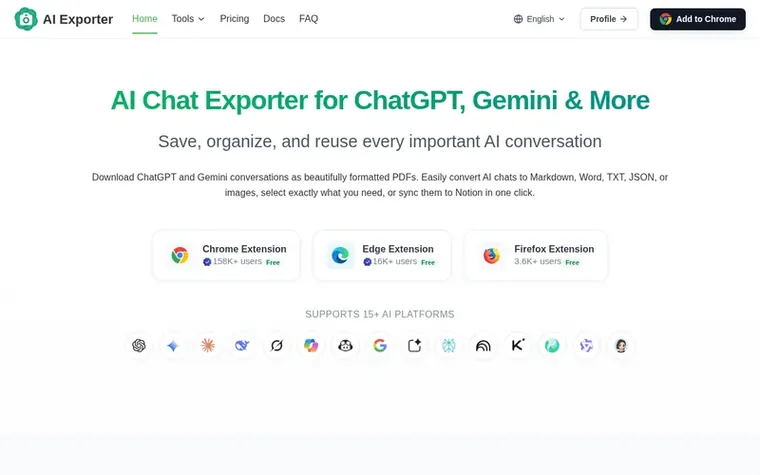 Screenshot of the AI Exporter homepage