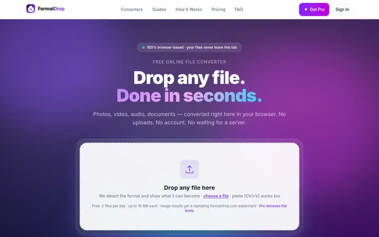 Screenshot of the FormatDrop homepage