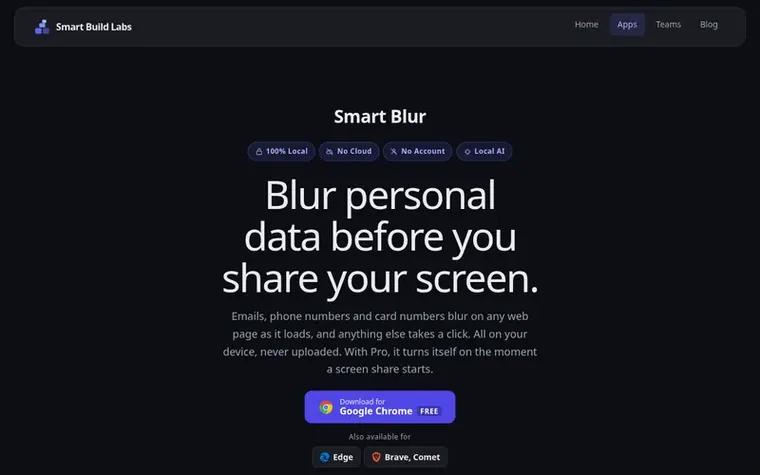Screenshot of the Smart Blur homepage