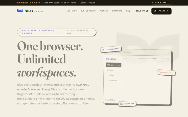 Screenshot of the Alias Browser™ homepage