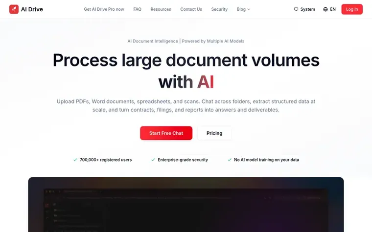 Screenshot of the AI Drive homepage