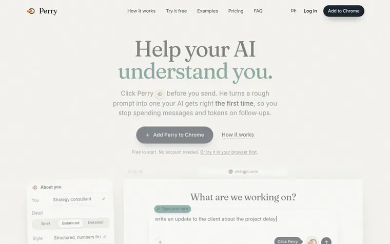 Screenshot of the Perry the Prompter homepage