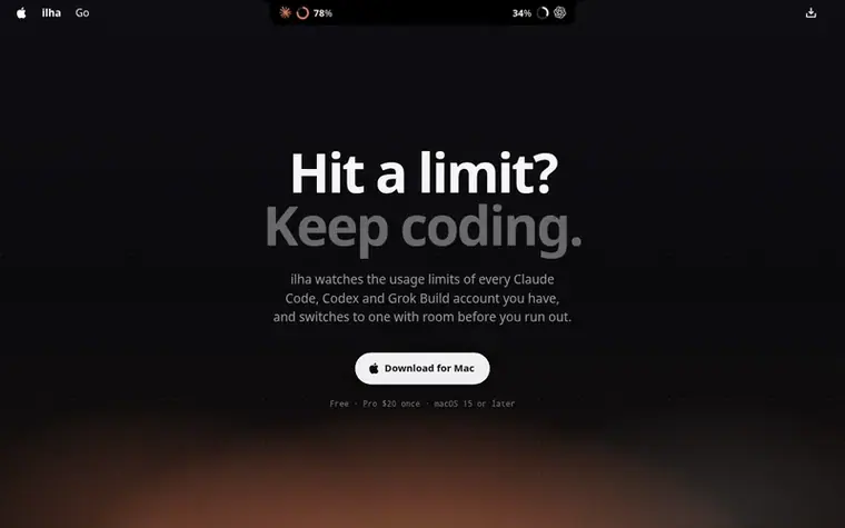 Screenshot of the ilha homepage