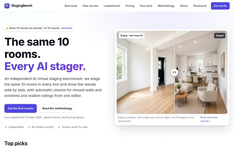 Screenshot of the StagingBench homepage