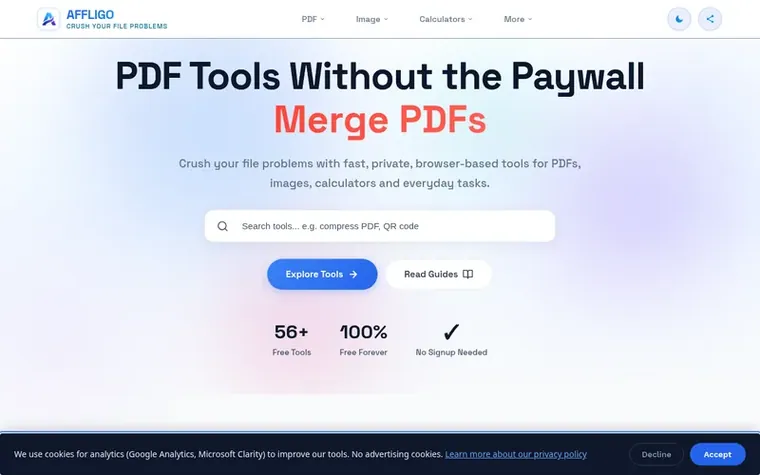Screenshot of the AFFLIGO homepage