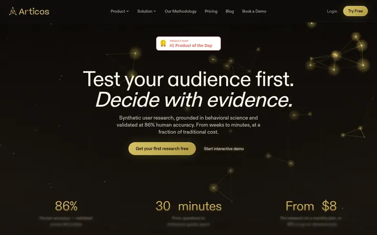 Screenshot of the Articos homepage