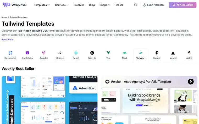 Screenshot of the WrapPixel homepage