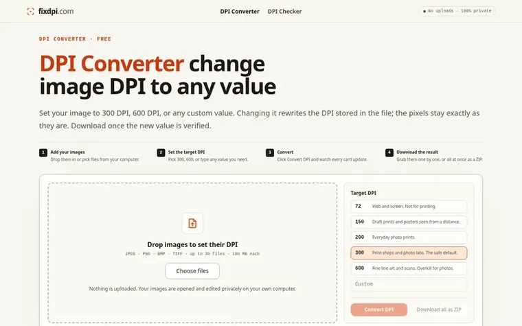 Screenshot of the fixdpi homepage
