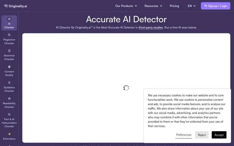 Screenshot of the Originality.ai™ homepage