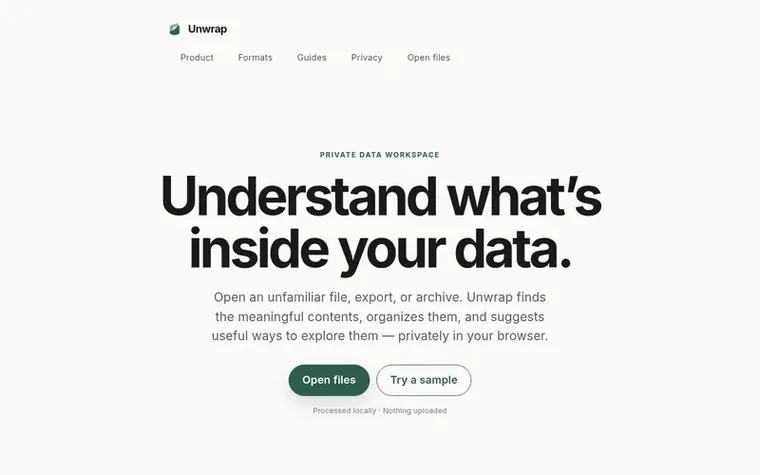 Screenshot of the Unwrap homepage