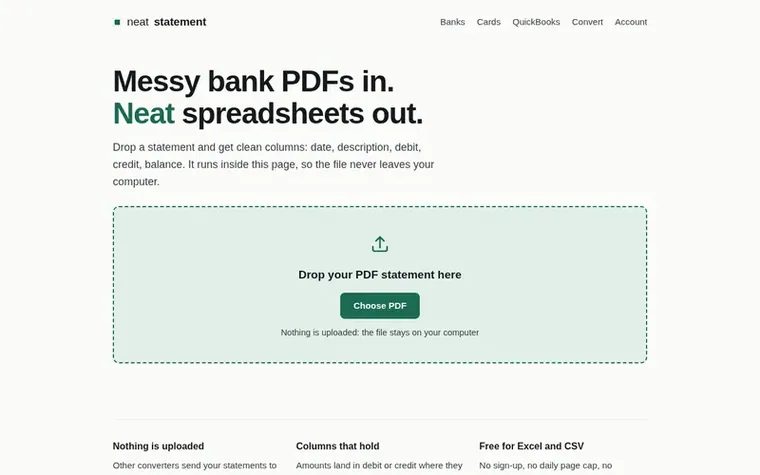 Screenshot of the neatstatement homepage