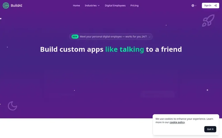 Screenshot of the Build homepage
