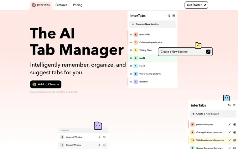 Screenshot of the interTabs homepage