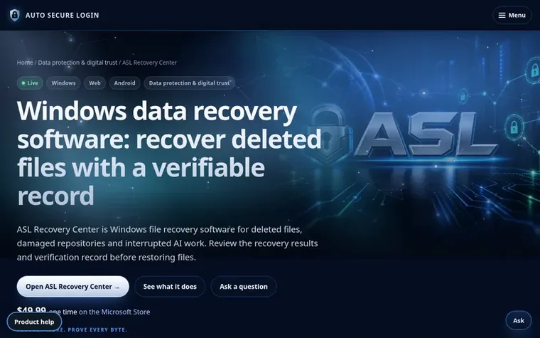 Screenshot of the ASL Recovery Center homepage