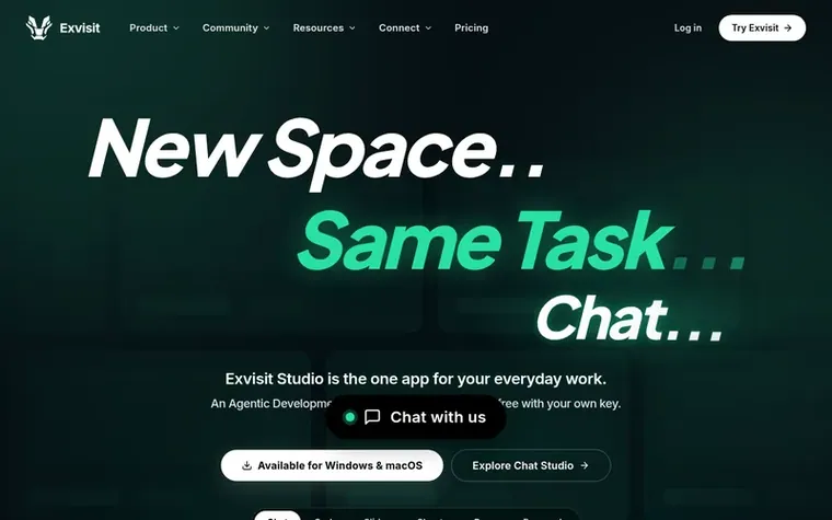 Screenshot of the Exvisit Studio homepage