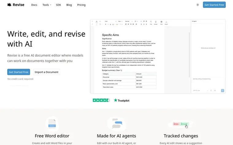 Screenshot of the Revise homepage