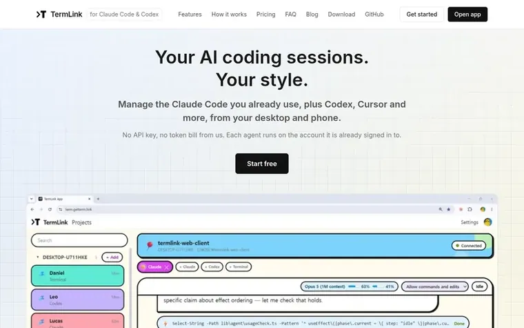 Screenshot of the TermLink homepage