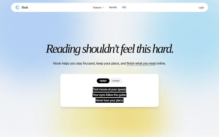 Screenshot of the Nook homepage
