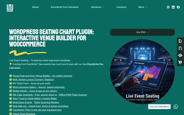Screenshot of the Live Event Seating homepage