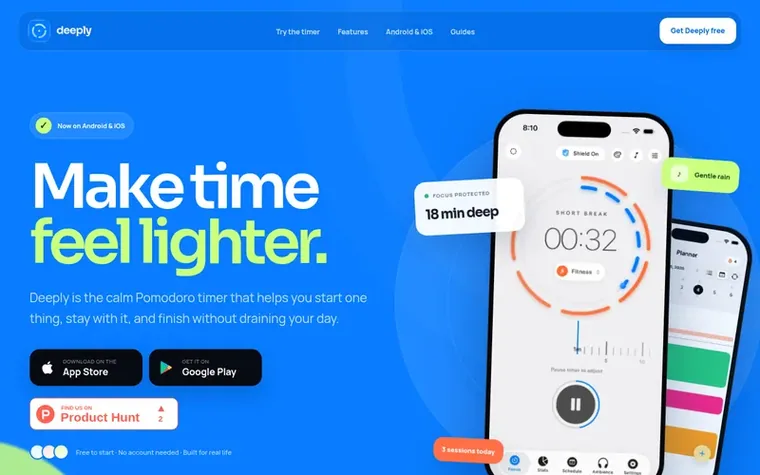 Screenshot of the Deeply homepage