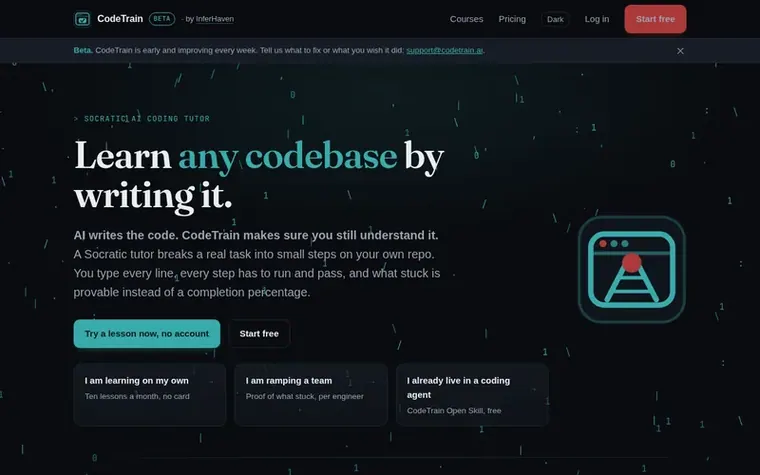 Screenshot of the CodeTrain homepage