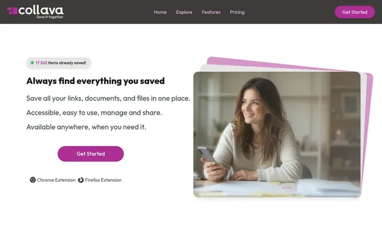 Screenshot of the Collava homepage