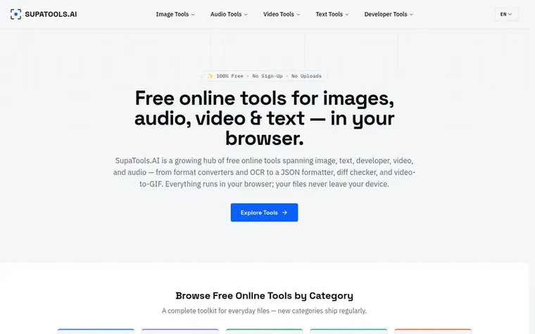 Screenshot of the SupaTools.AI homepage