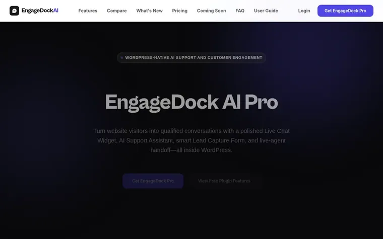 Screenshot of the EngageDock AI Pro homepage