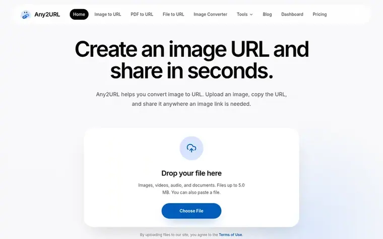 Screenshot of the Any2URL homepage