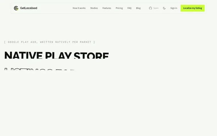 Screenshot of the GetLocalised homepage