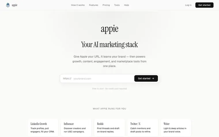 Screenshot of the Appie homepage