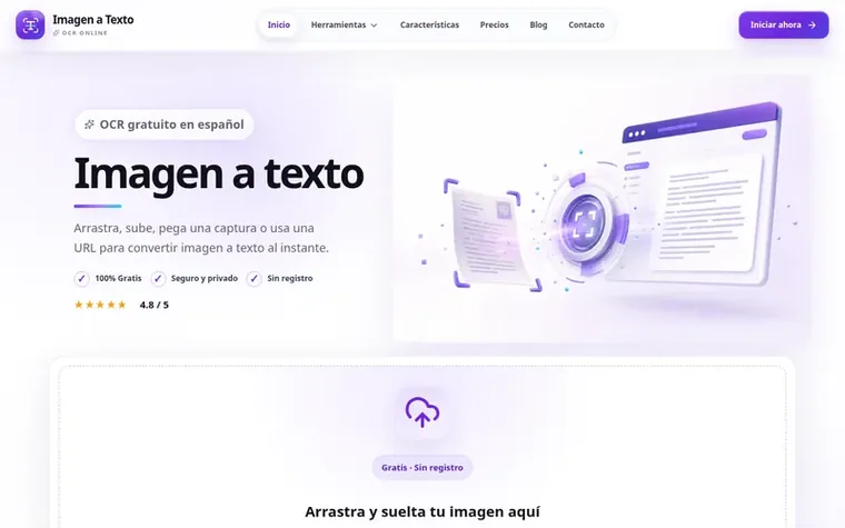 Screenshot of the Imagen a Texto App homepage